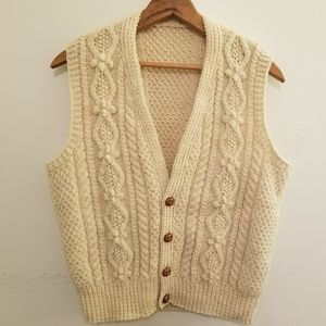 Vintage Wool Hand Knit Cream Sweater Vest